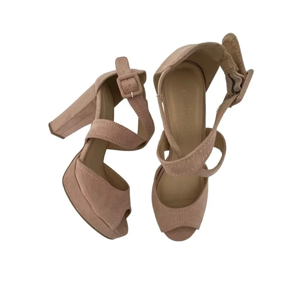 Chinese Laundry Tan Open Toe Platform Heels